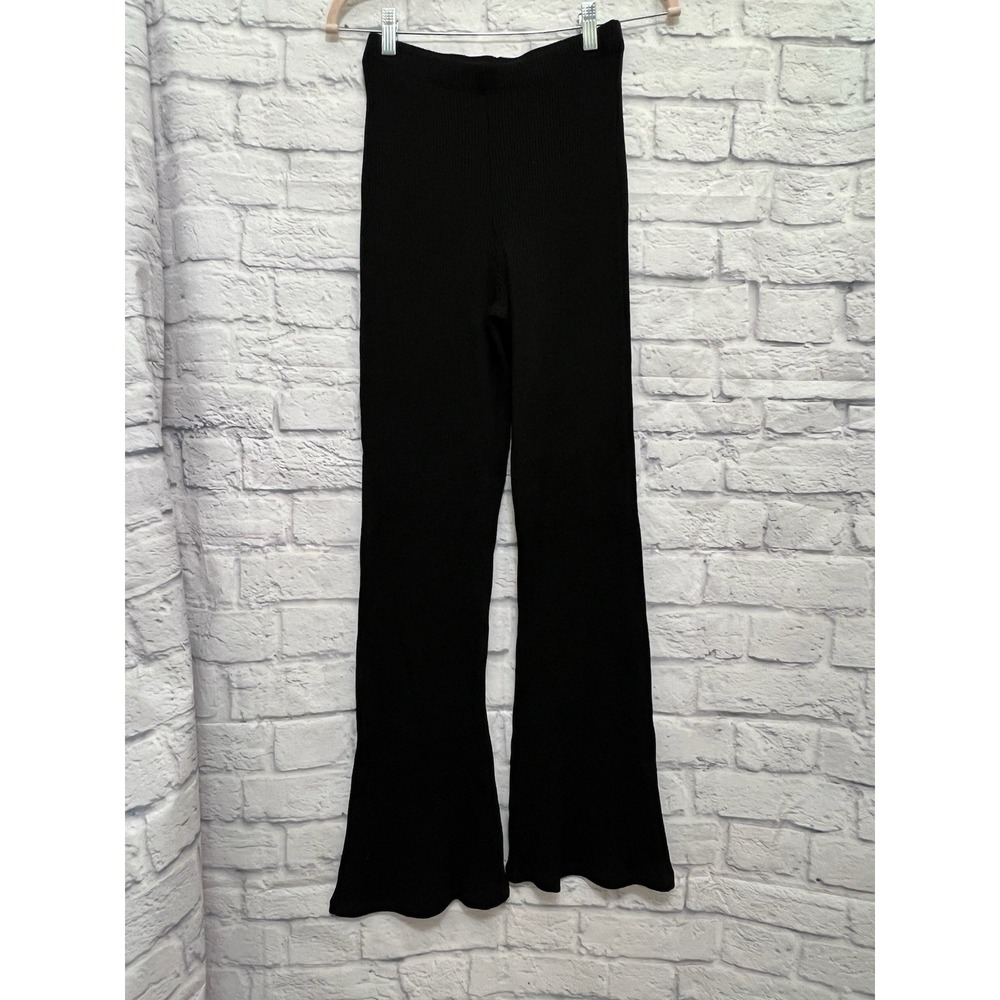 Cosabella Britt High Waist Ribbed Flare Lounge Pants Stretch Size M Black